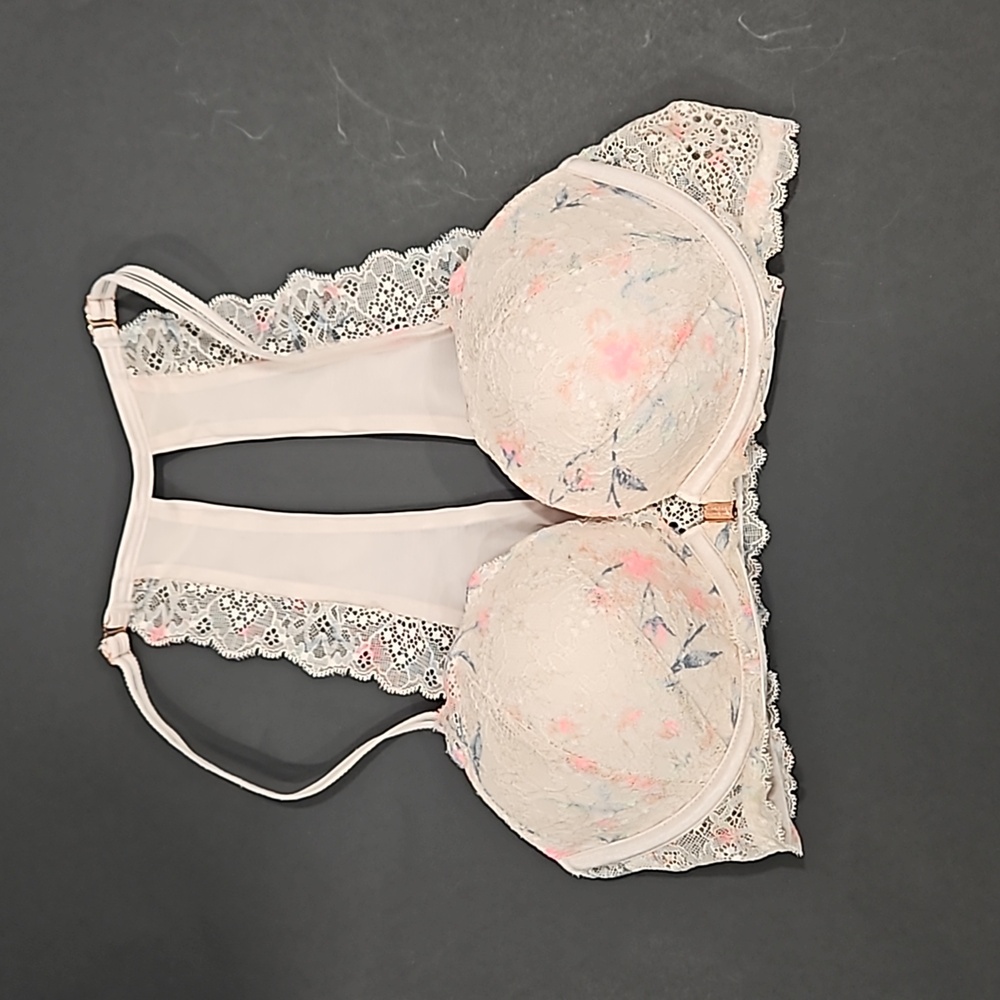 PINK Victoria's Secret Lace Racerback Bra - Cream and Pink